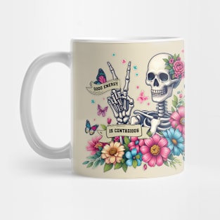 Good Energy Is Contagious, Retro, Skull Skeleton, Wild Flower, Mental Health Mug